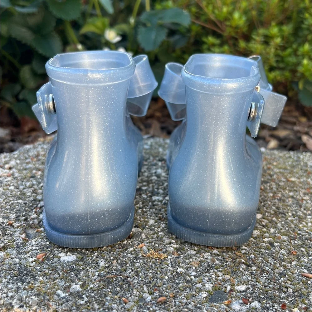 Mini Melissa Light Blue Glitter Bow Rain Booties